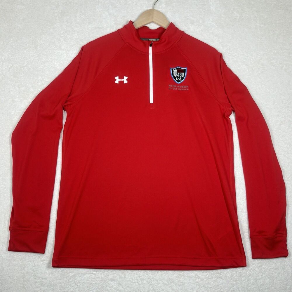 Under Armour Heat Gear 1/4 Zip Pullover Mens M Red Ride 430 Military Charity